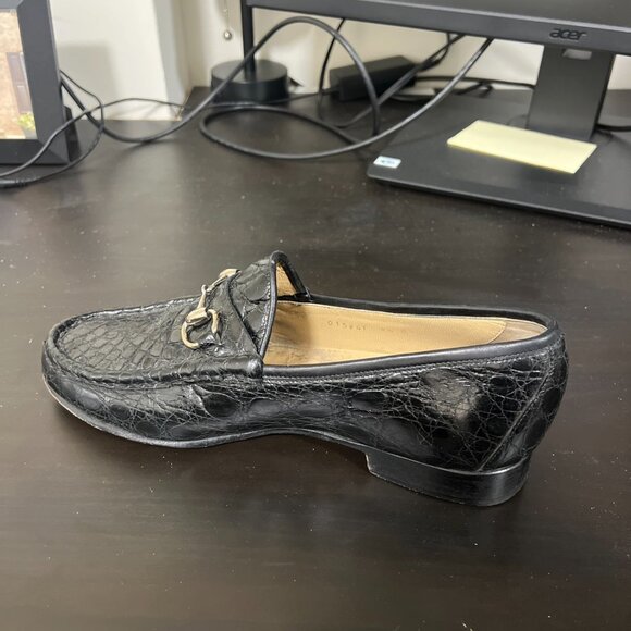 GUCCI GENUINE CROCODILE HORSEBIT LOAFERS